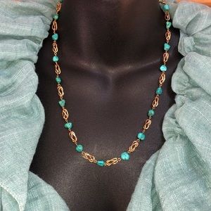 Solid 18K (not 14K ) Yellow Gold Genuine Turquoise Station Link Necklace Vintage